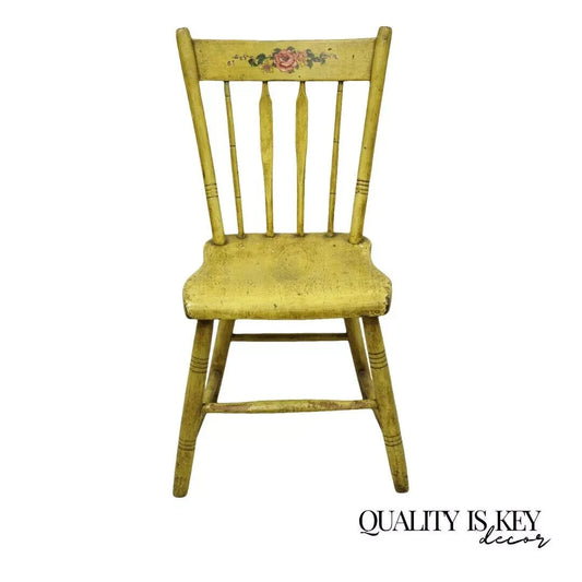 Frederick Loeser & Co Yellow American Primitive Hitchcock Painted Side Chair (A)