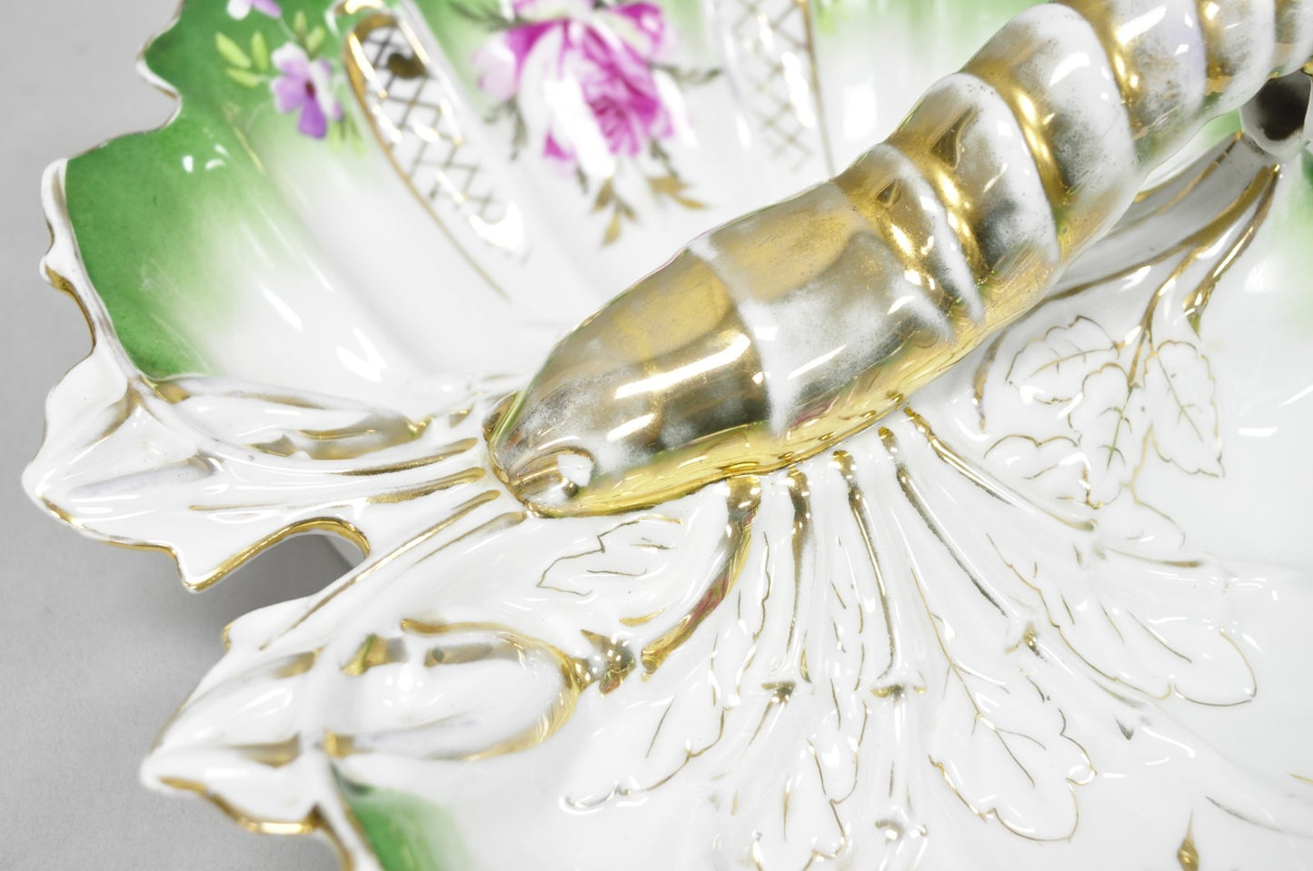 Antique Bavarian German Porcelain Gold Gilded Hand Painted Lobster Divided Dish