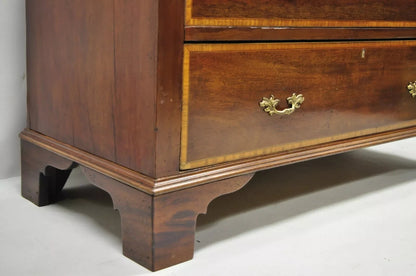 Antique English Georgian Mahogany Banded Satinwood Inlay 5 Drawer Chest Dresser