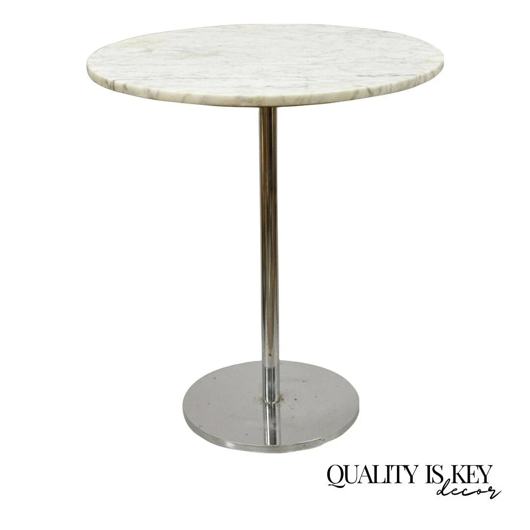 Mid Century Modern Hugh Acton Round Marble Top Chrome Lollipop Drinks Side Table