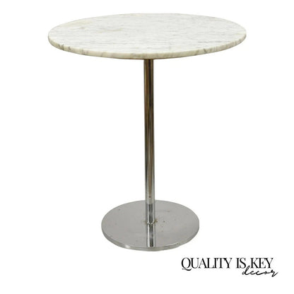 Mid Century Modern Hugh Acton Round Marble Top Chrome Lollipop Drinks Side Table