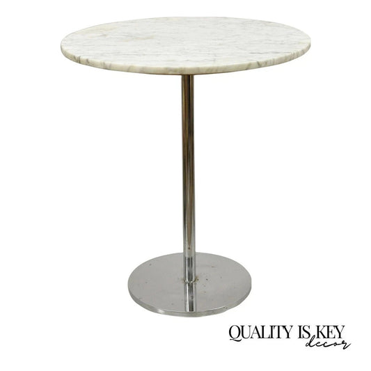 Mid Century Modern Hugh Acton Round Marble Top Chrome Lollipop Drinks Side Table