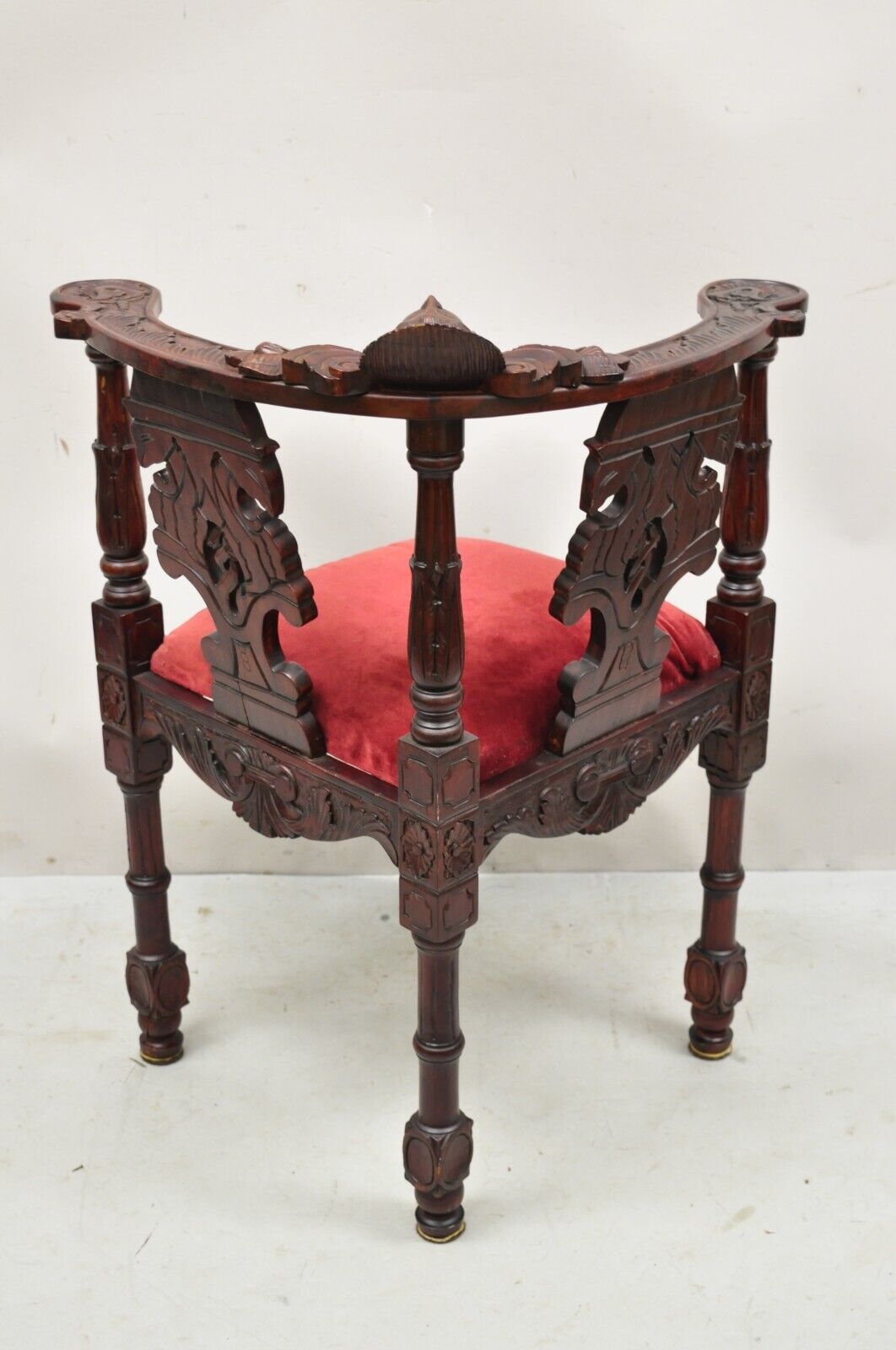 Renaissance Style Mahogany Corner Chair Side Chair with Carved Face