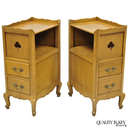 Vintage French Country Provincial Walnut Nightstand Bedside Table w/ Cubby, Pair