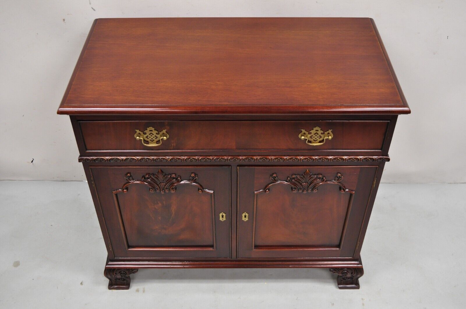 Georgian Chippendale Style Carved Mahogany One Drawer Server Cabinet Buffet