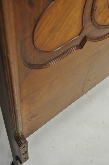 Antique French Louis XV Style Walnut Satinwood Inlay Twin Bed Frames - a Pair