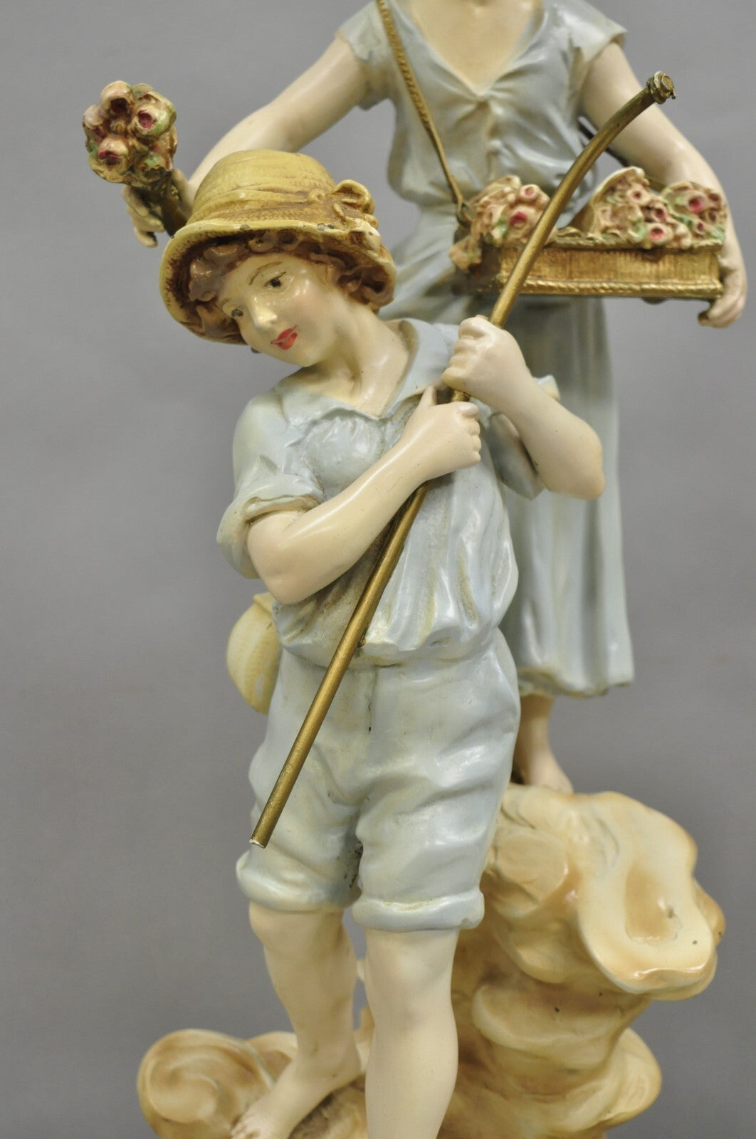 Antique L&F Moreau Victorian Painted Spelter Metal Figural Table Lamps - a Pair