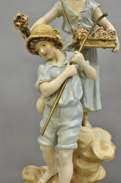 Antique L&F Moreau Victorian Painted Spelter Metal Figural Table Lamps - a Pair