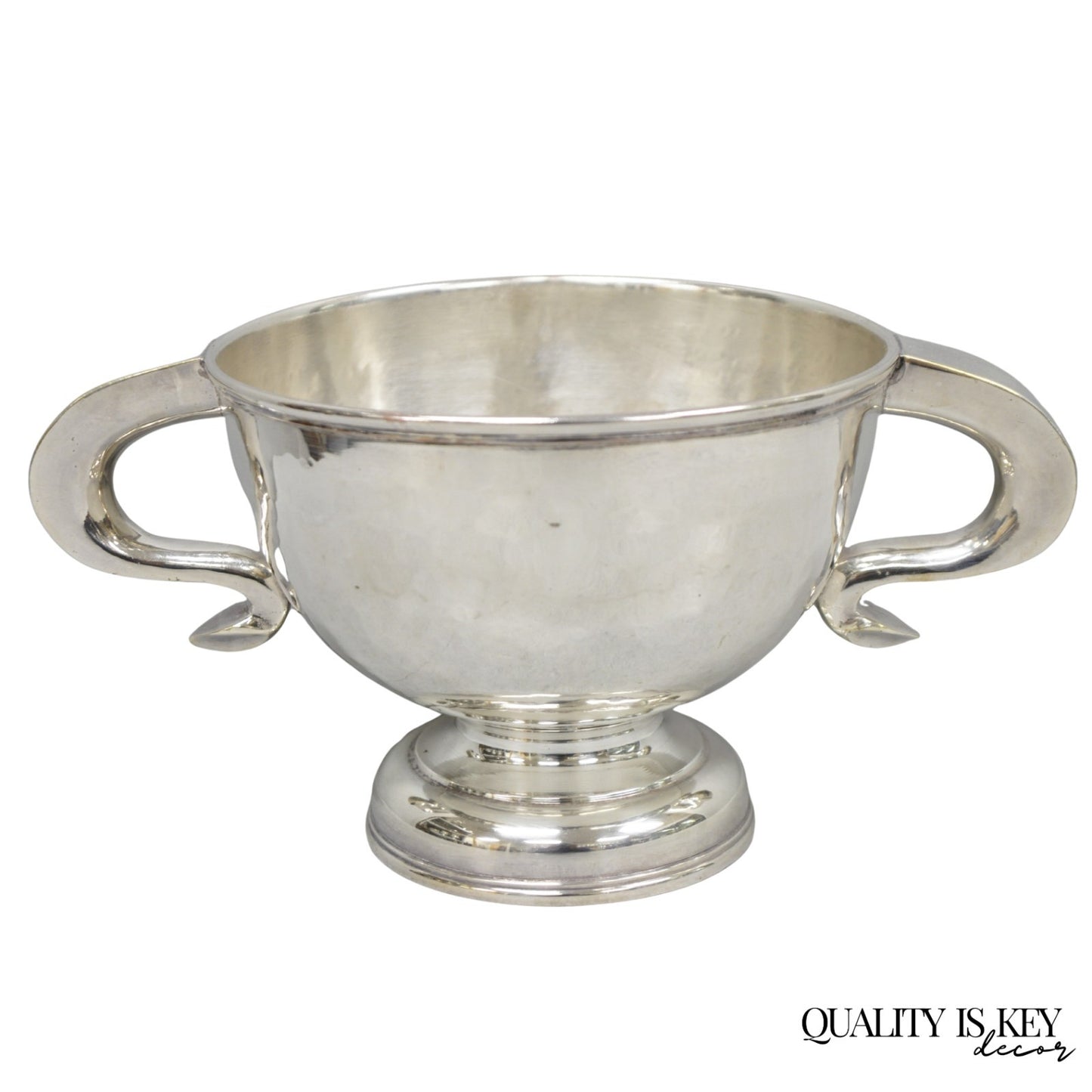 Antique Regency Silver Plated Thick Twin Handle Hand Hammered Trophy Cup Bowl