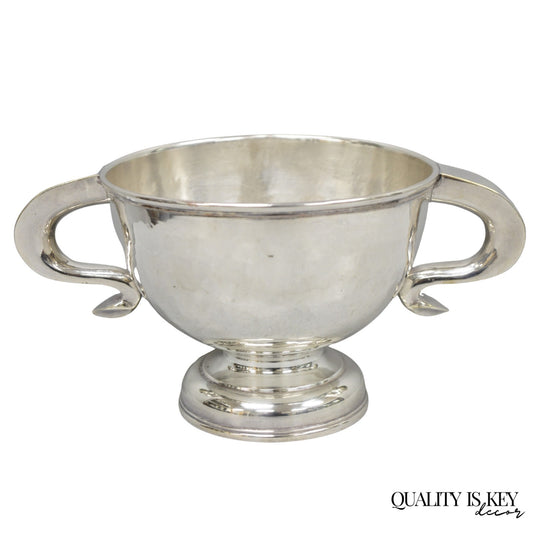 Antique Regency Silver Plated Thick Twin Handle Hand Hammered Trophy Cup Bowl