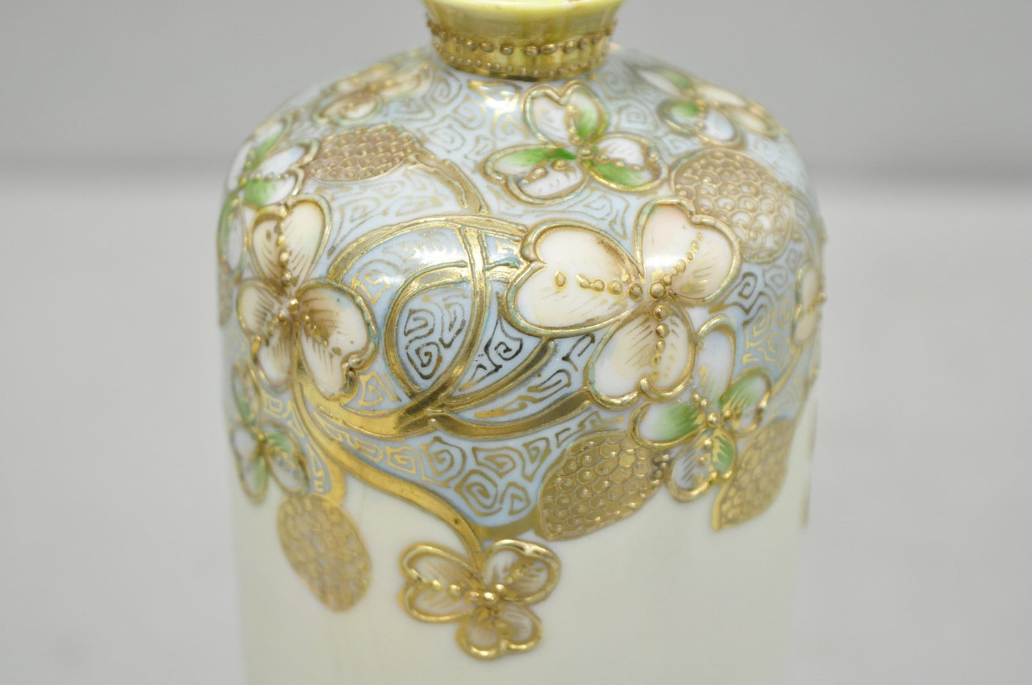 Antique Nippon Art Nouveau Hand Painted Gold Gilt Porcelain Small Cylinder Vase