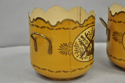Vintage French Country Tole Metal Yellow Painted Cachepot Planter Vase - a Pair