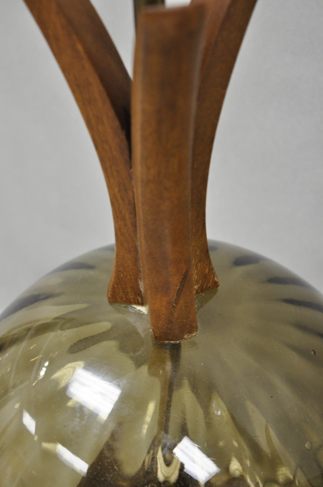 Vintage Mid Century Modern Ribbed Smoked Glass Orb Pineapple Table Lamps - Pair