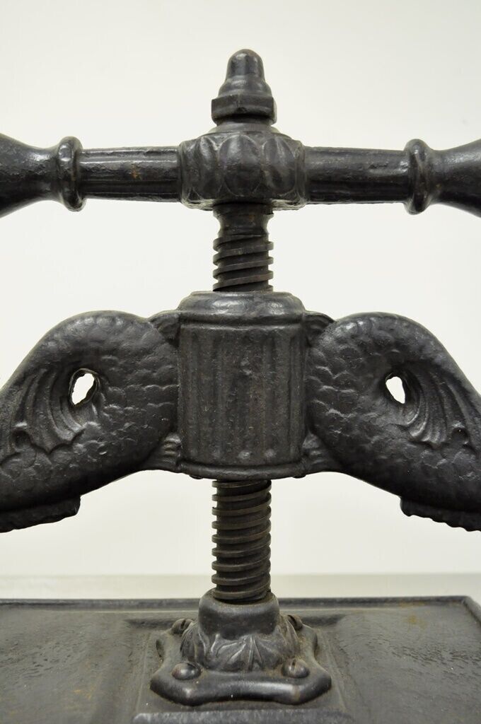 Antique 19th C. Cast Iron Classical Figural Dolphin Victorian Book Press