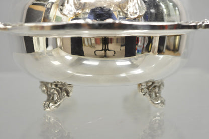 Vintage English Silver Mfg Silver Plated Covered Vegetable Serving Dish On Feet