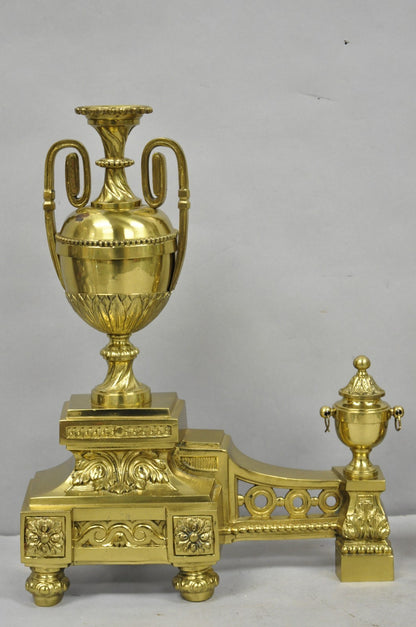 Vintage French Empire Style Gold Brass Urn Fireplace Chenet Andirons - a Pair