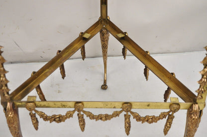 Vintage French Hollywood Regency Ornate Brass Triangular Etagere Stands - Pair