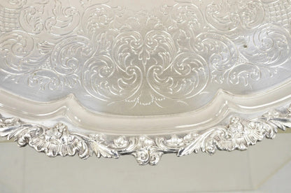 Antique Victorian English Sheffield Ornate Oval Footed Serving Platter Bar Tray