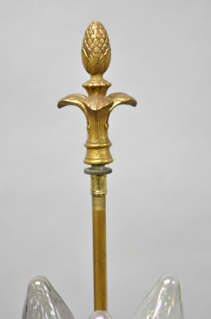 Antique Art Deco Brass & Green Onyx Paw Foot Victorian Pole Floor Lamp