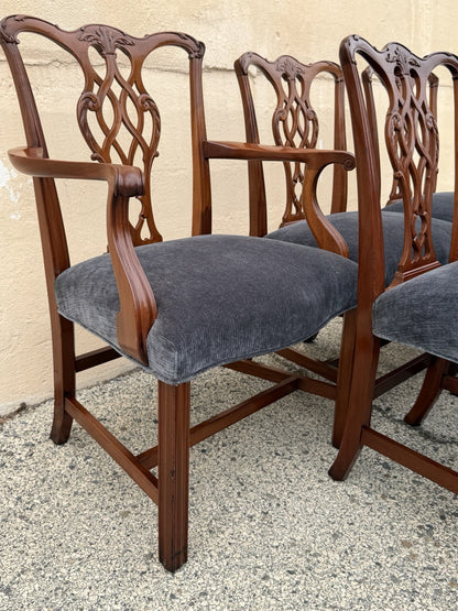 Antique Chippendale Style Mahogany Carved Fretwork Dining Chairs - Set of 10