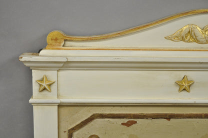Antique Italian Neoclassical White Distress Painted Gold Gilt 72" Trumeau Mirror