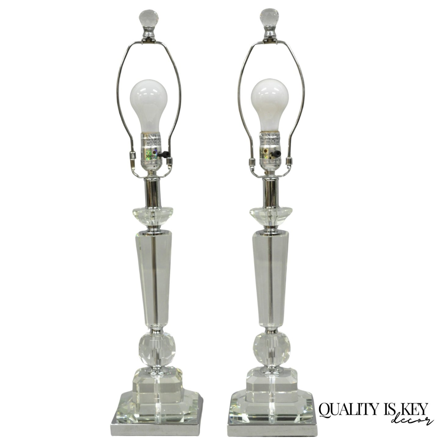 Contemporary Modern Hollywood Regency Glamorous Lead Crystal Table Lamp - a Pair