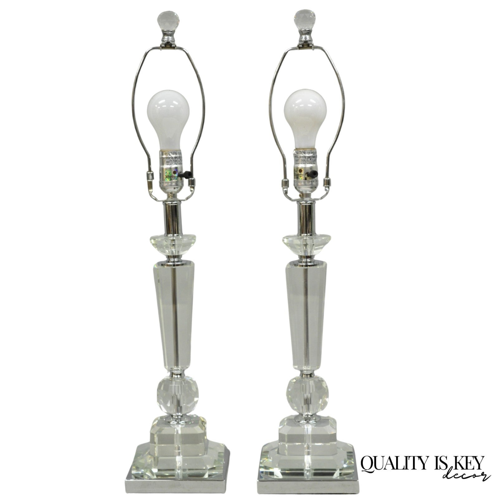 Contemporary Modern Hollywood Regency Glamorous Lead Crystal Table Lamp - a Pair