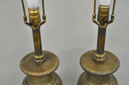 Vintage French Neoclassical Horse & Chariot Bronze Finish Urn Table Lamps a Pair
