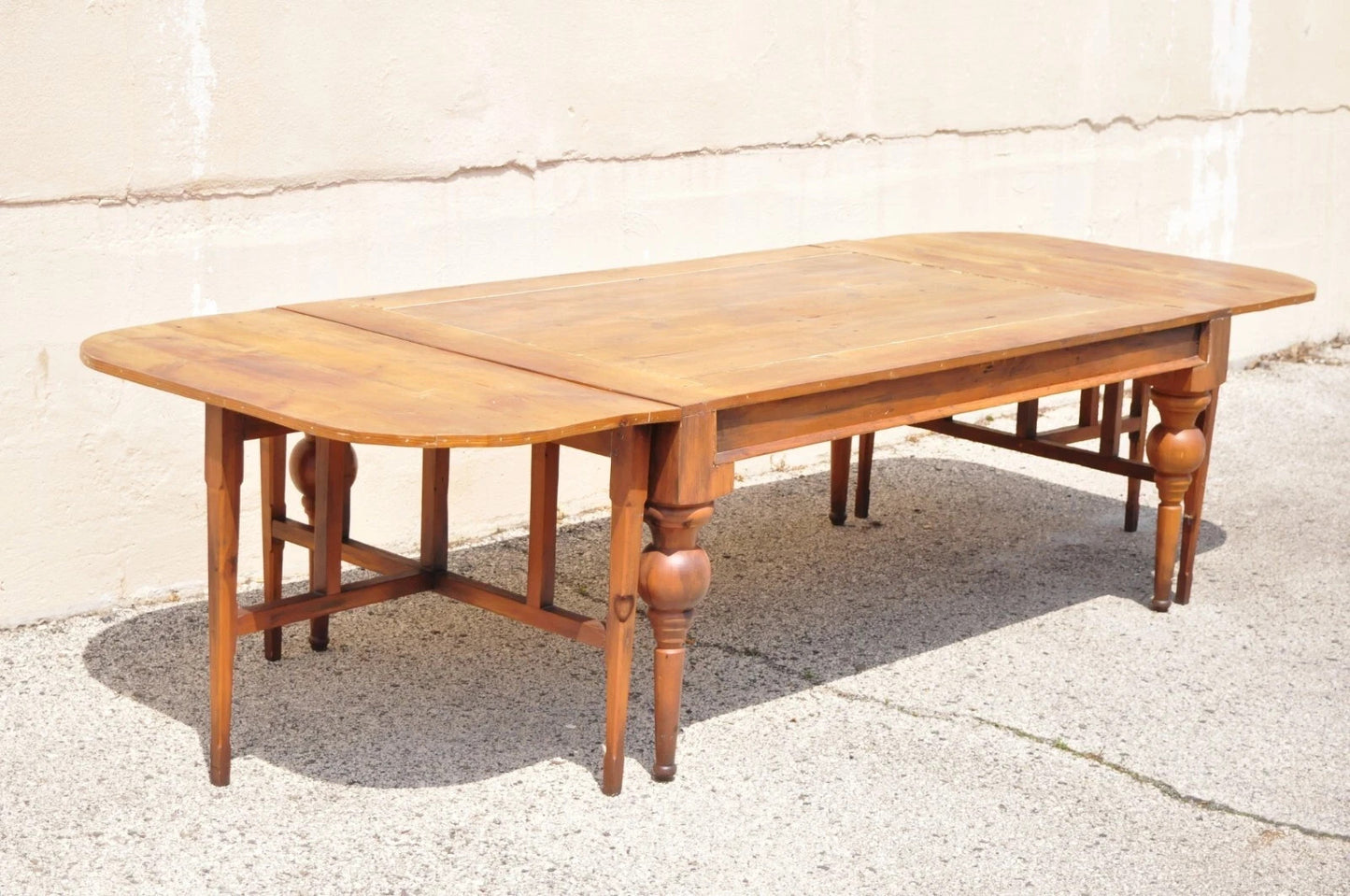 Antique French Country Farmhouse Extension Pine Wood Large Banquet Dining Table