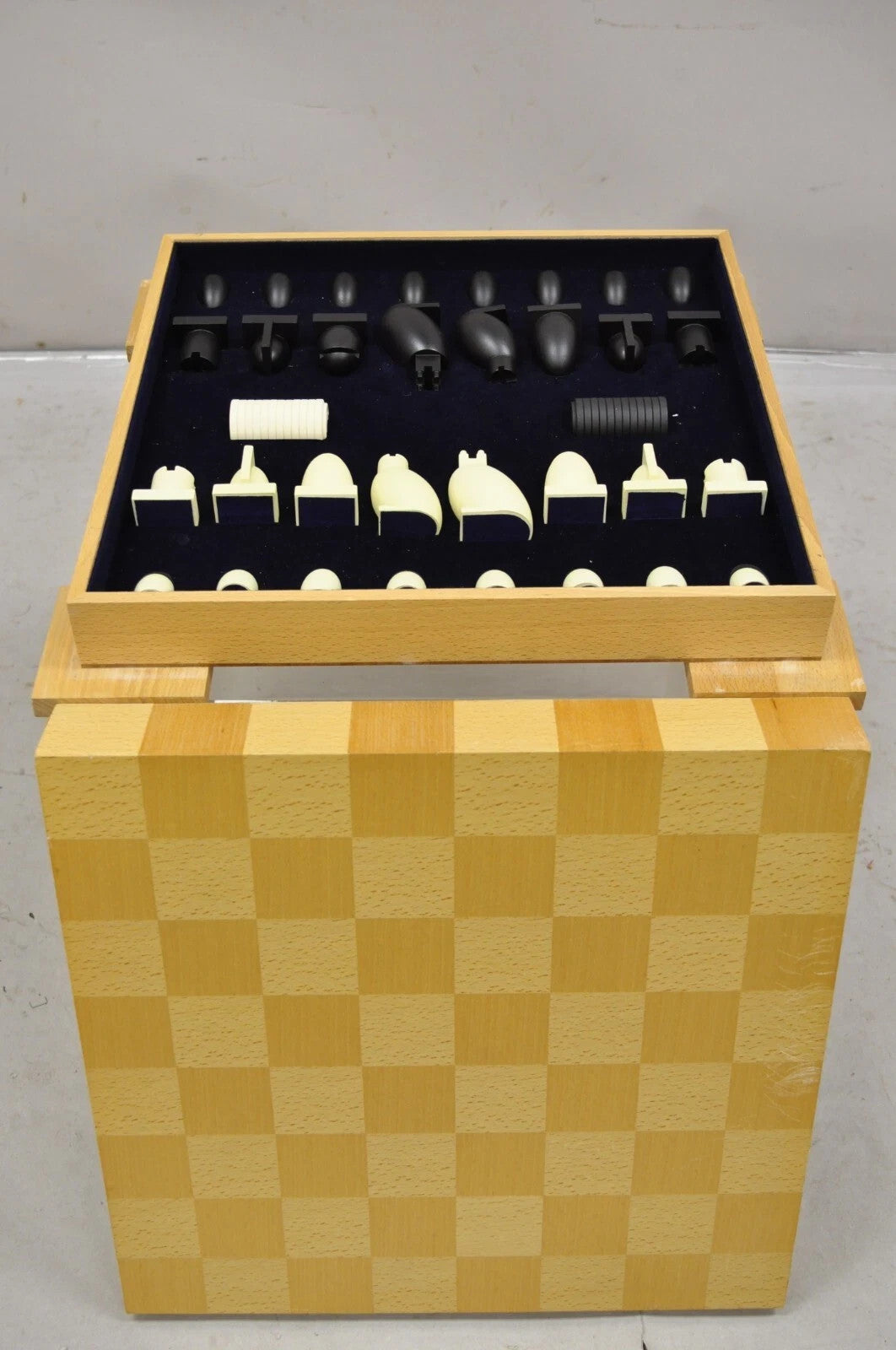 1990s Michael Graves Postmodern Chess & Checkers Set Maple Wood Modern Board