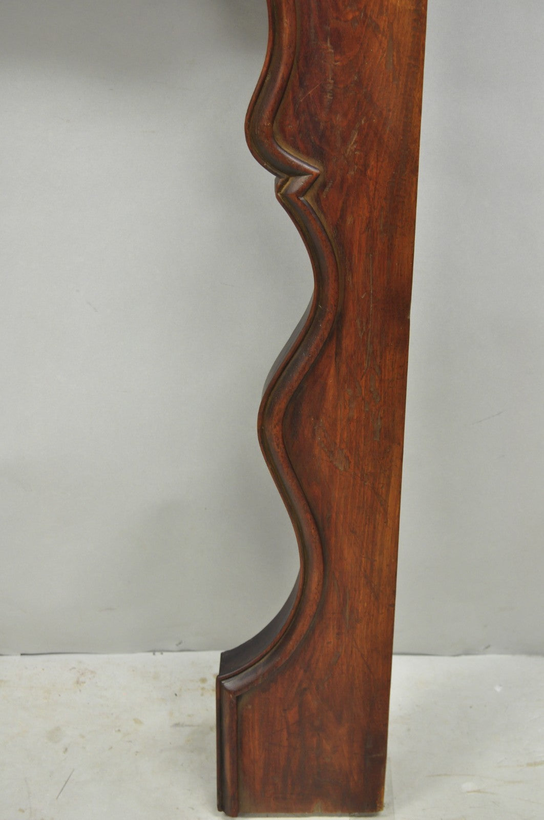 Antique Italian Provincial Carved Serpentine Scalloped Walnut Fireplace Mantel