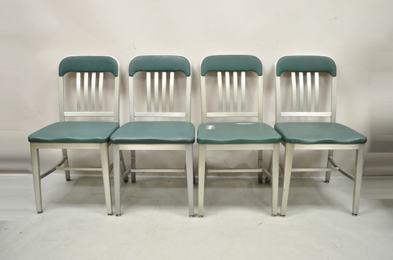 Vintage Good Form Aluminum Frame Green Vinyl Side Chairs - Set of 4