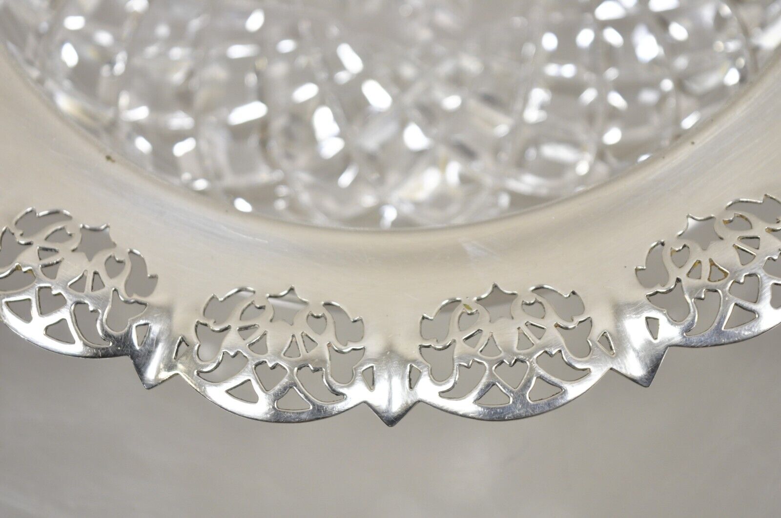 Antique English Victorian Cut Crystal Silver Plated Gallery Ashtray Trinket Dish