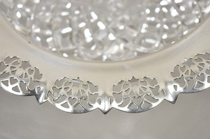 Antique English Victorian Cut Crystal Silver Plated Gallery Ashtray Trinket Dish