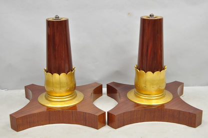Vintage French Regency Style Mahogany & Gold Gilt Plume Table Pedestal Base (A)