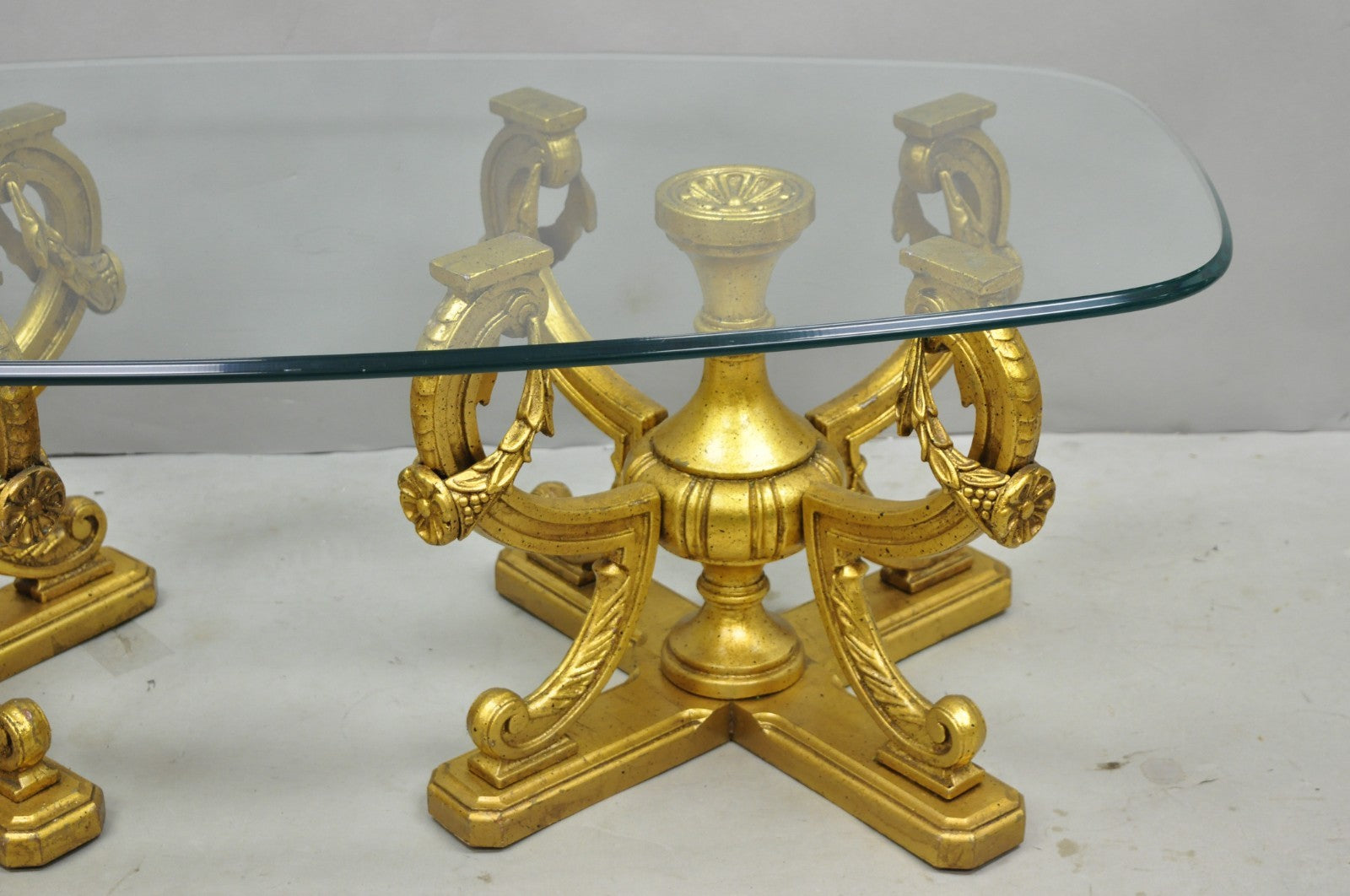 Vintage Italian Hollywood Regency Gold Gilt Metal Double Pedestal Coffee Table