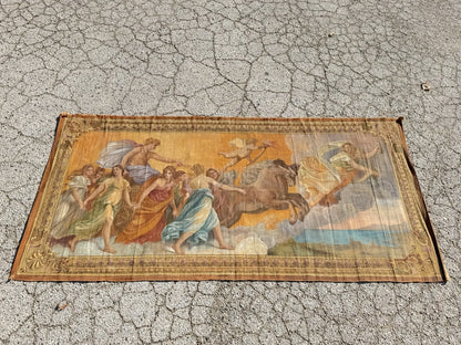 19th C. French Toile Peinte Hand Painted 112" Tapestry after Reni "The Aurora"