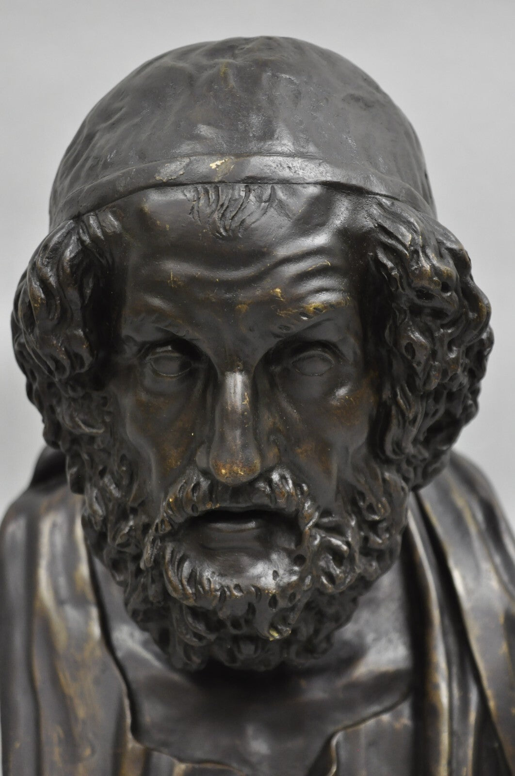 Vintage Greek Classical Style Patinated Cast Bronze Bust Sculpture of Homer