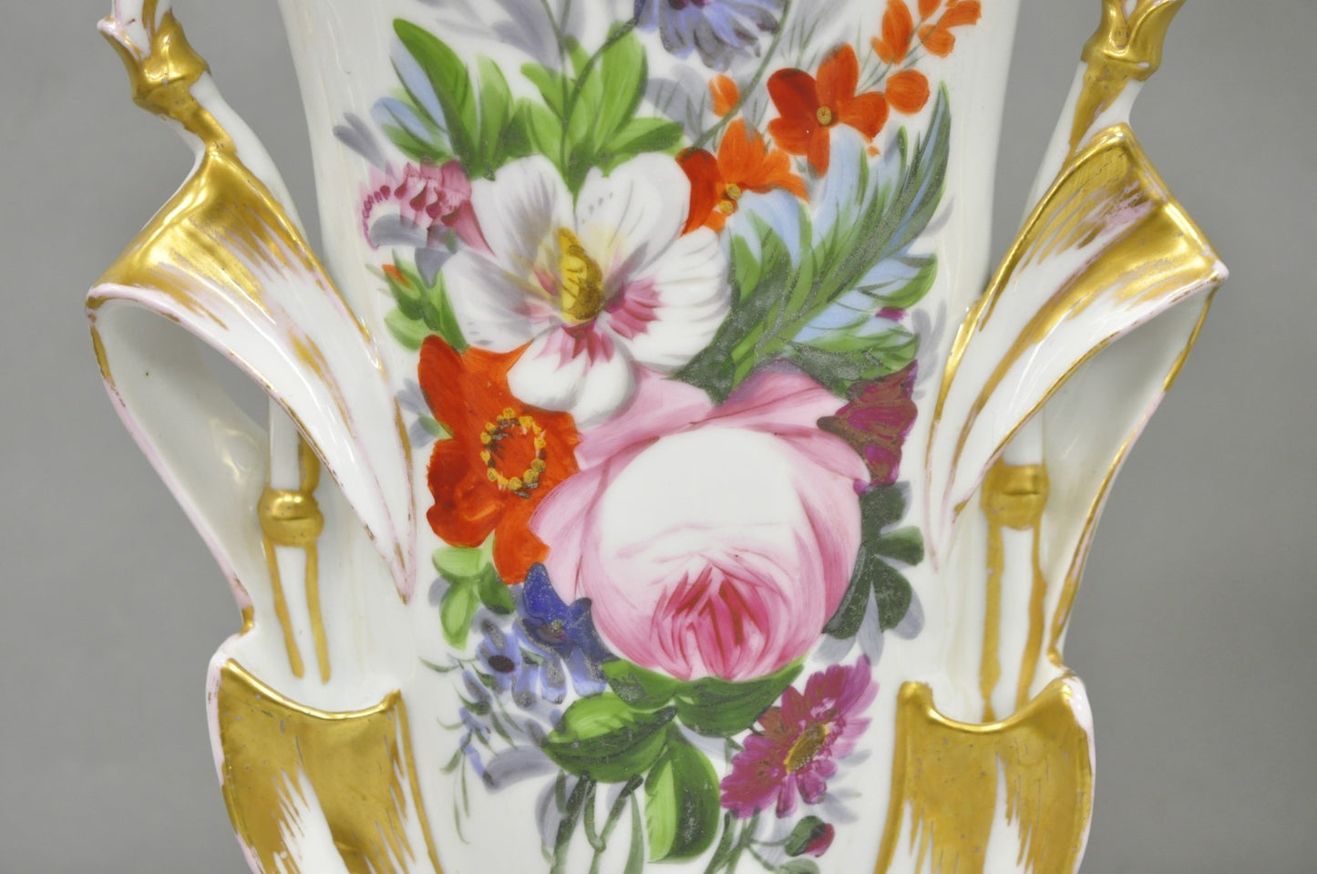 Antique Art Nouveau Austrian Porcelain Painted French Floral Table Lamps, a Pair