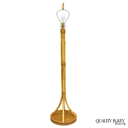 Vintage Mid Century Modern Wrapped Wooden Bamboo Tiki Room Pole Floor Lamp