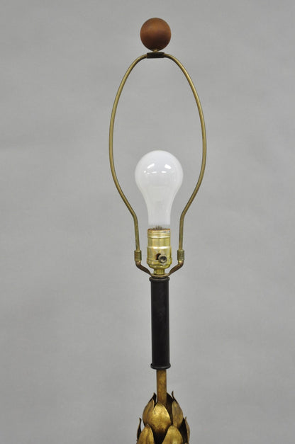 Vintage Italian Hollywood Regency Gold Gilt Leafy Iron Artichoke Table Lamp