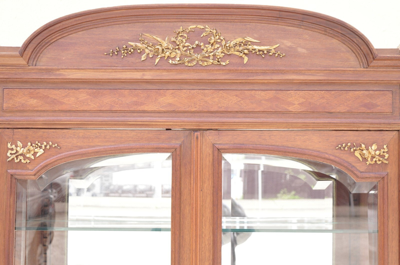 Antique French Louis XVI Style 94" Curio China Display Cabinet Bookcase w Bronze
