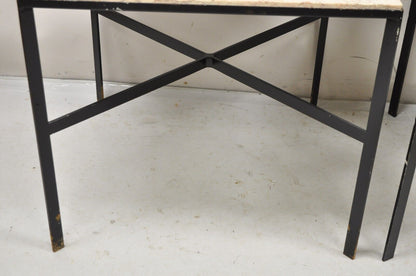 Vintage Paul McCobb Style Wrought Iron and Marble Square Side Tables - a Pair