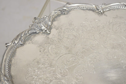 Vintage Victorian Silver Plated Round Scalloped Edge Dish Serving Platter Tray