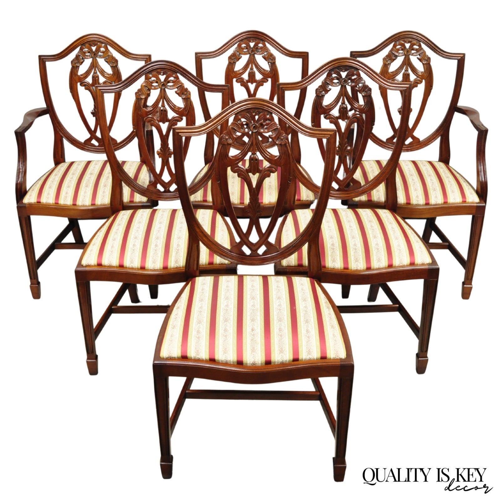 Vintage Sheraton Federal Mahogany Shield Back Dining Room Chairs - Set of 6