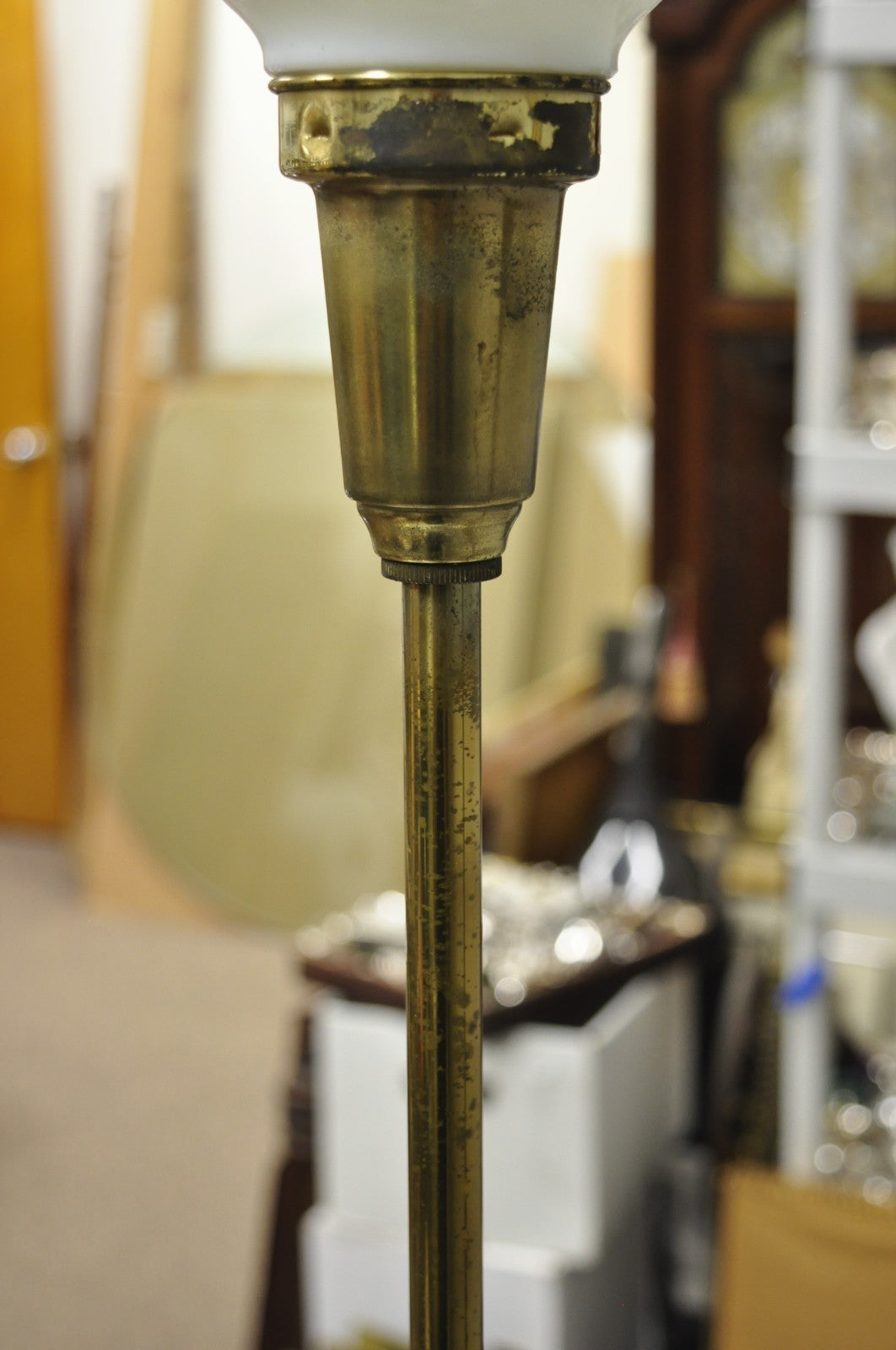 Stiffel Hollywood Regency Tall Crackle Glazed Ceramic & Brass Table Lamps a Pair