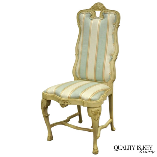 Vintage Swedish Rococo Italian Baroque Shell Carved Cream Painted Side Chair