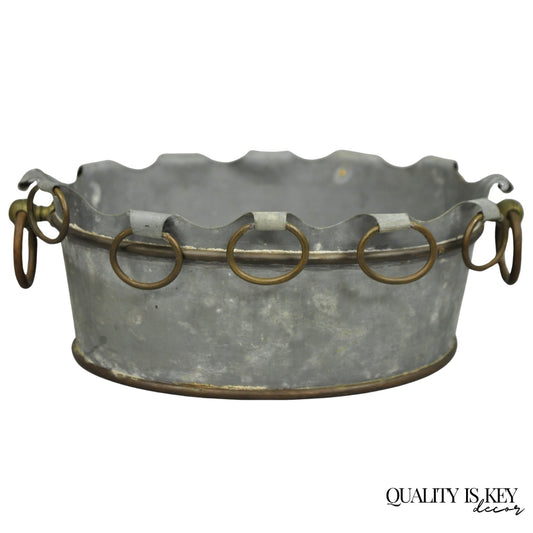 Vintage French Country Tole Zinc Metal Cachepot Planter Pot Made in Portugal