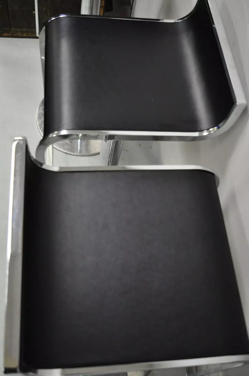 Modern Chrome and Steel Black Leather Adjustable Swivel Bar Stools - Set of 4