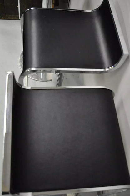 Modern Chrome and Steel Black Leather Adjustable Swivel Bar Stools - Set of 4